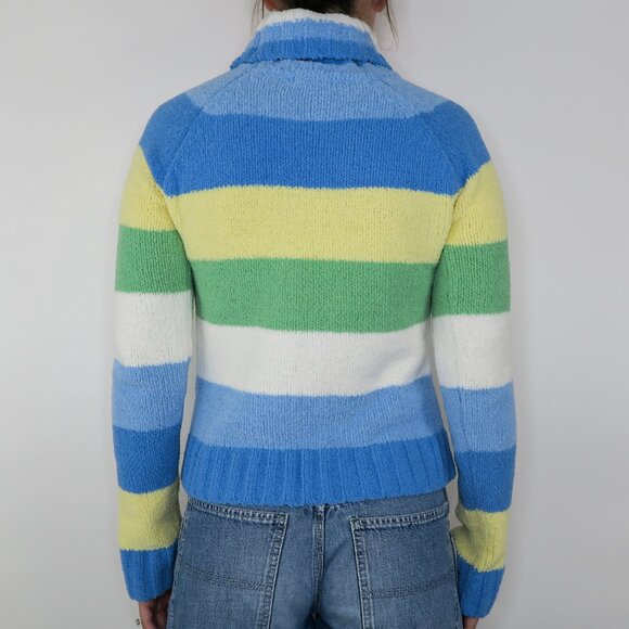 Vintage 90s Energie Striped Chenille Turtleneck Sweater - Picture 2 of 7